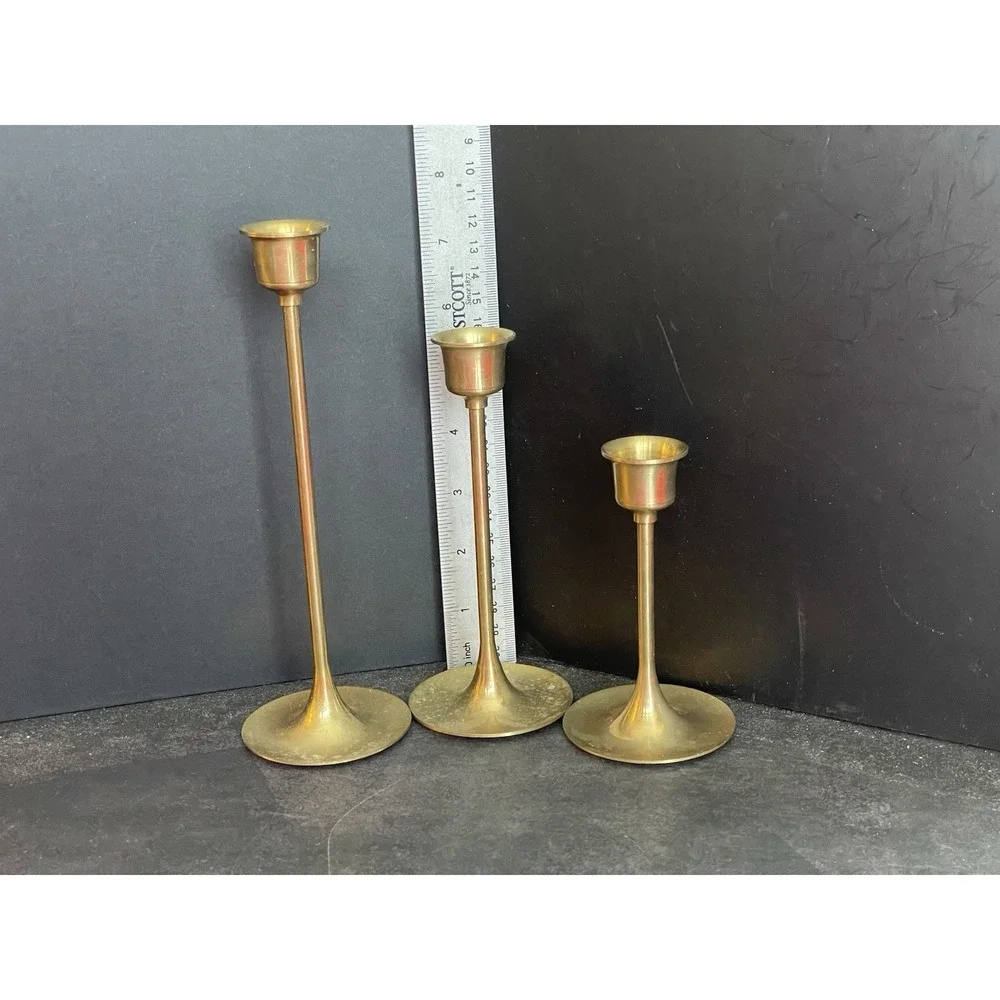 3 Vintage Solid Brass Candlestick Candle Holders Gold‎ Tone Brass 4.5